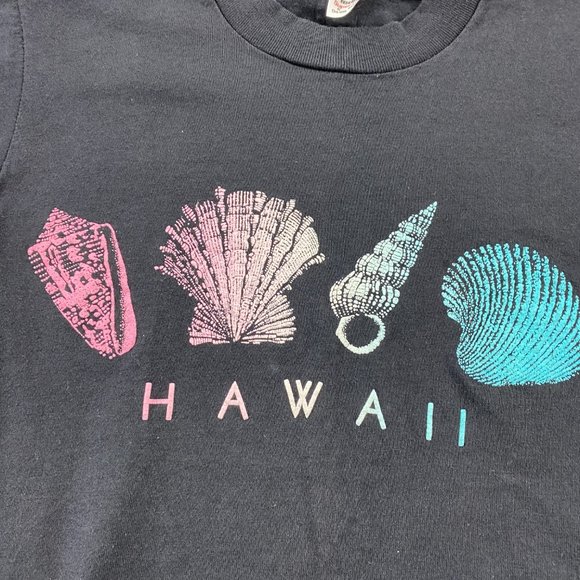 Vintage Stedman Hawaii Shirt Men XS Women S Black Hawaiian Shells Single Stitch - Picture 2 of 10